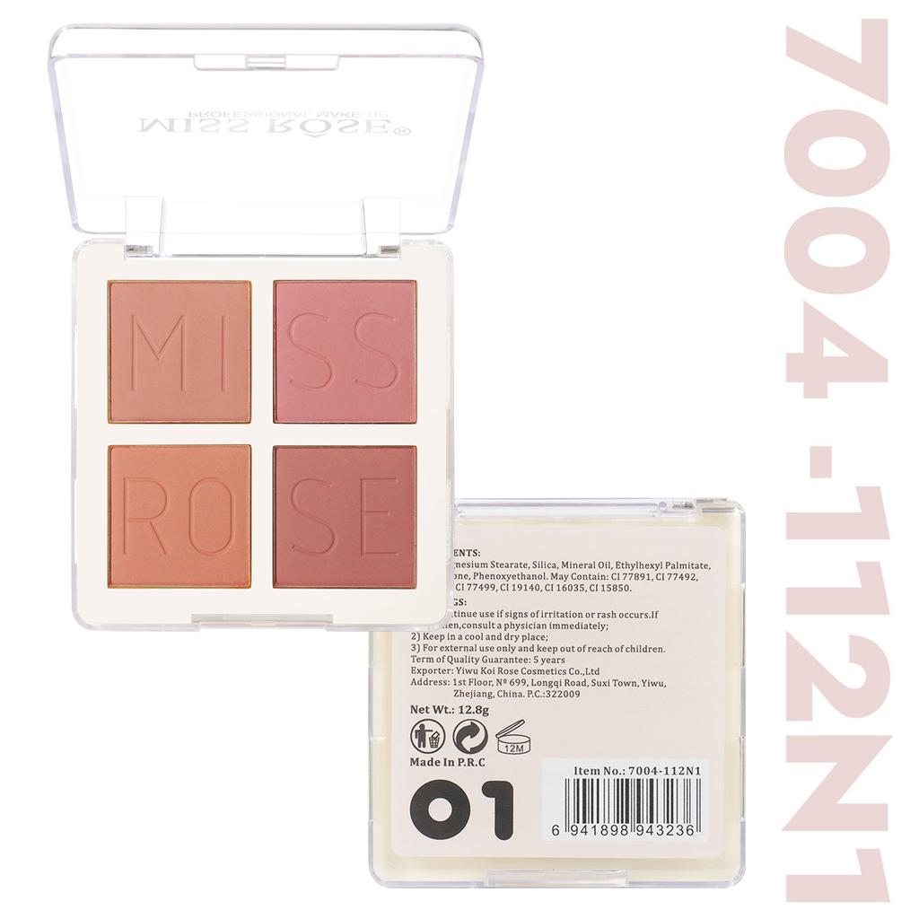 MISS ROSE Palette Fard 4 Colori Impermeabile Resistente al Sudore Trucco da Viaggio