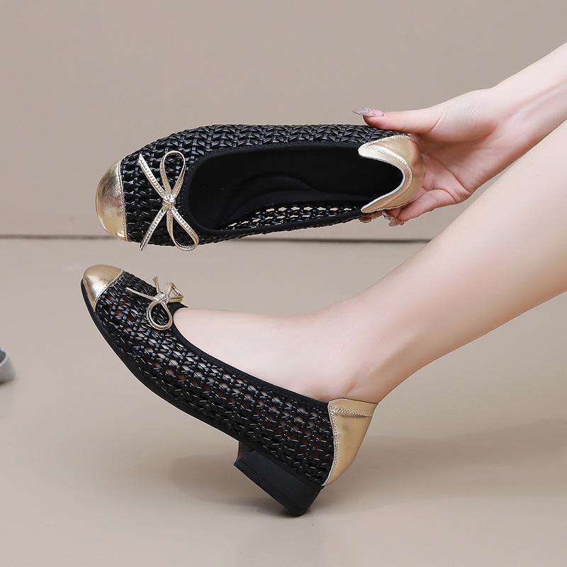 Fashion GKTINOO 2025 Summer New Genuine Leather Sandals For Women Hand-woven Hollow Low Heels Soft Sole Large Size Women's Shoes