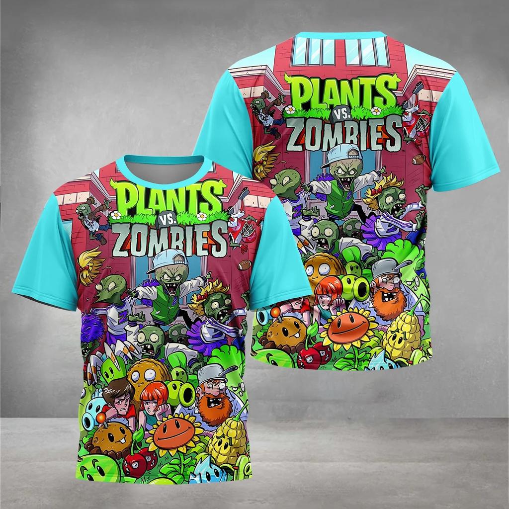 Summer Round Neck HOT Game Plants Vs. Zombies Pattern 3D Printed Top Fashionable Casual Short Sleeved Children's Boy T-shirts