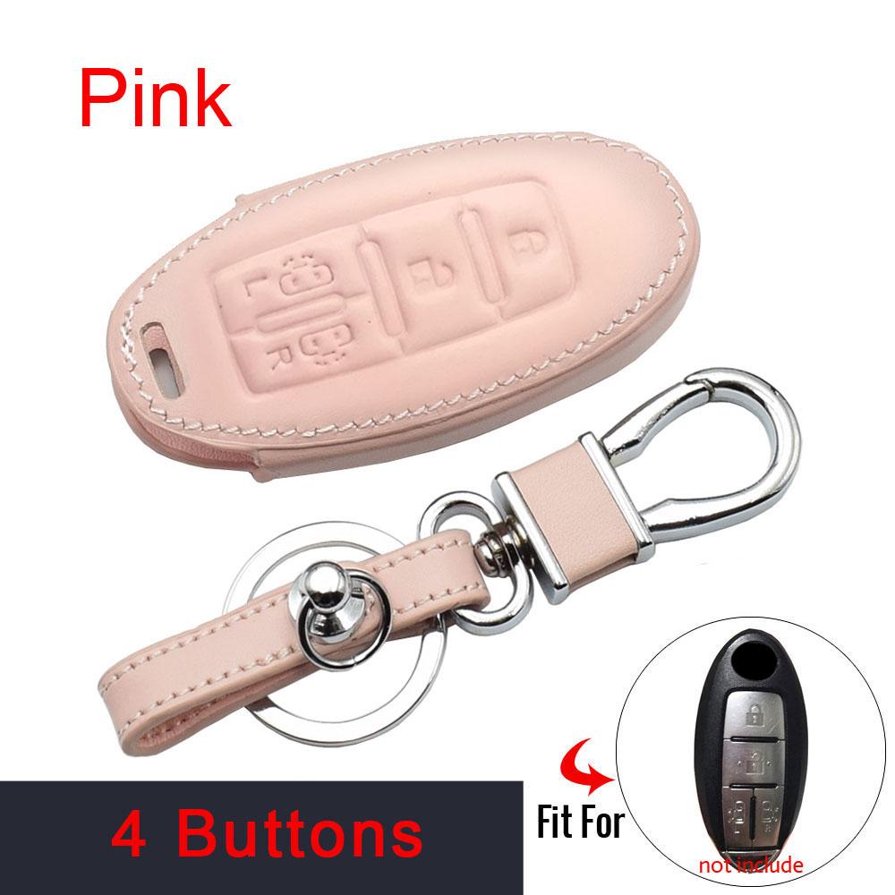 ATOBABI Leather Car Key Case Keychain For Nissan Serena Elgrand Roox 2020 4 Buttons Smart Keyless Remote Control Protector Cover