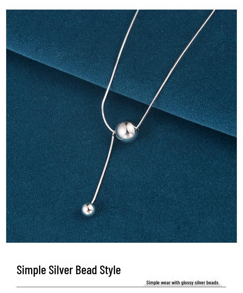 S925 Sterling Silver Round Bead Pendant Necklace - 2026 Women's Stylish Clavicle Chain