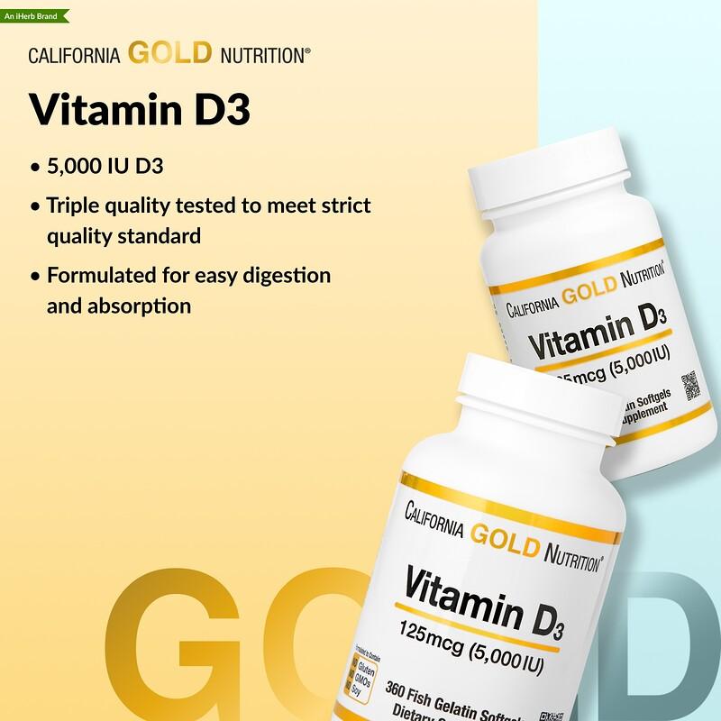 Vitamin D3, 125 Mcg (5,000 IU), 90 Fish Gelatin Softgels