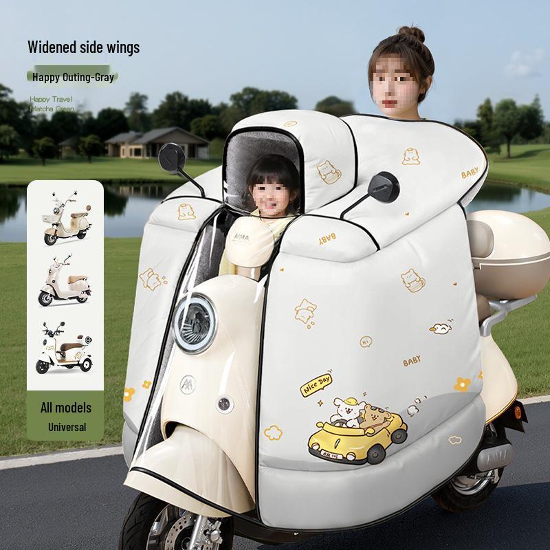 Children's Parent-Child Electric Motorcycle Winter Windshield - Fleece-Lined, Thickened, Waterproof, Full Coverage.