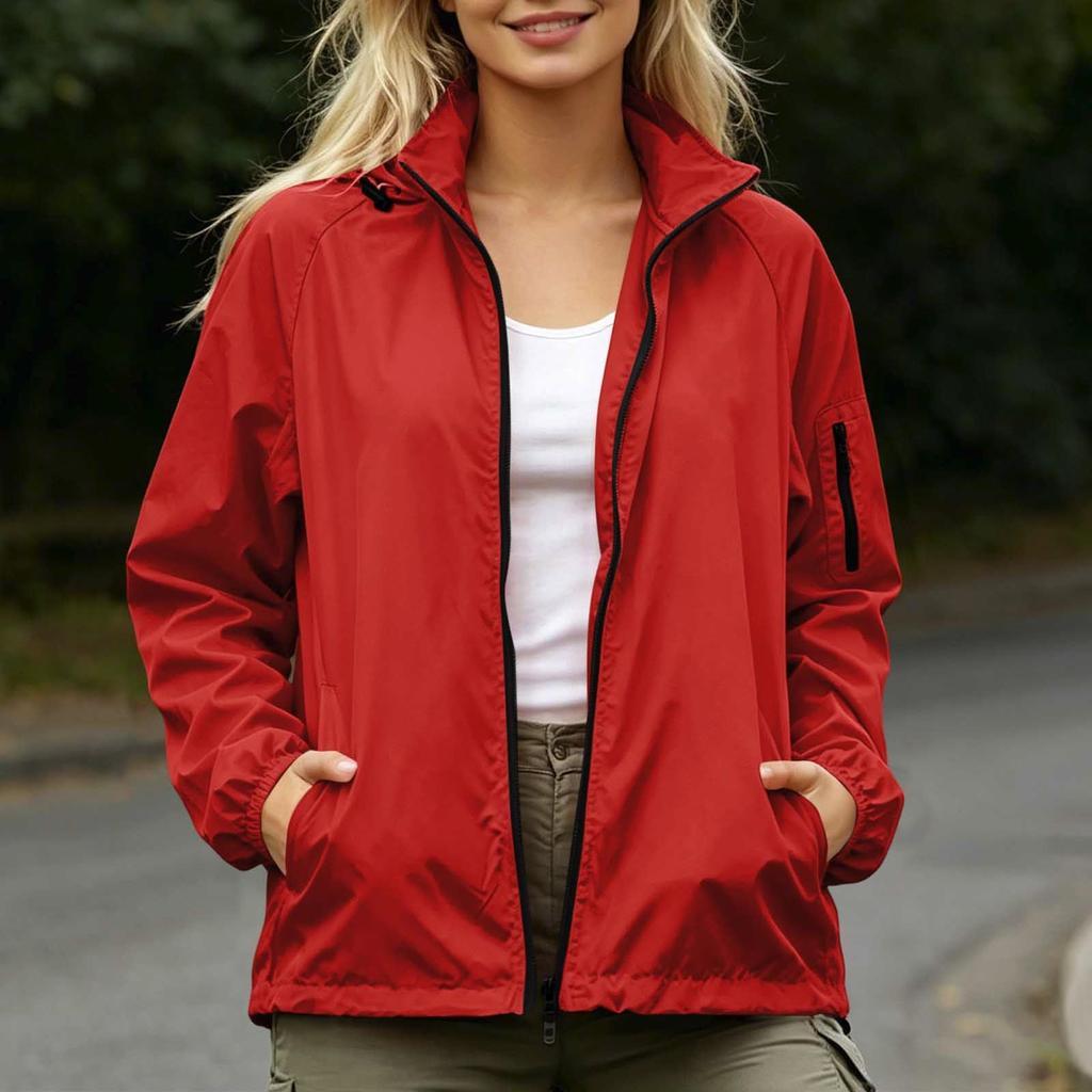 Women's Casual Long Sleeve Zip-Up Windbreaker Jacket with Pockets