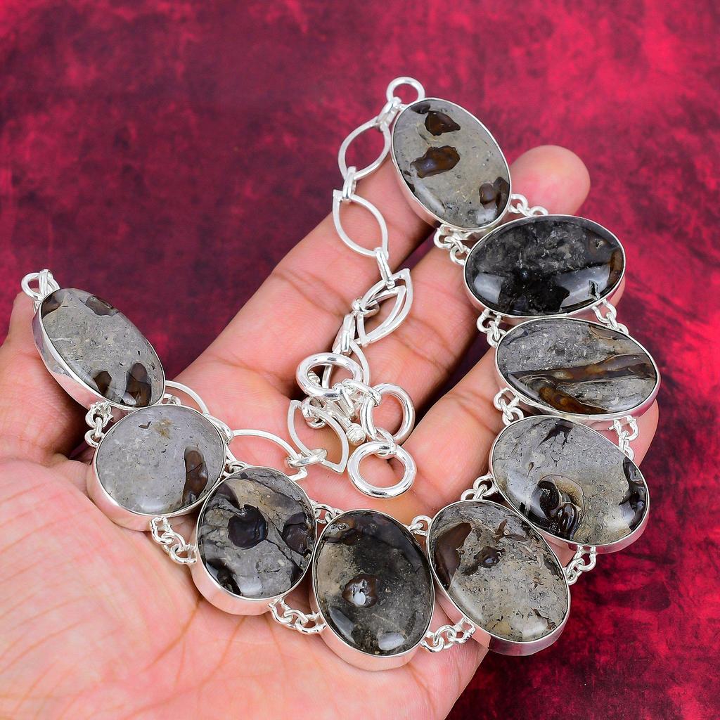 Rock Calci Dainty Gemstone Necklace, 925 Solid Sterling Silver Adjustable Chain Necklace Handmade Jewelry, For Wedding Gift