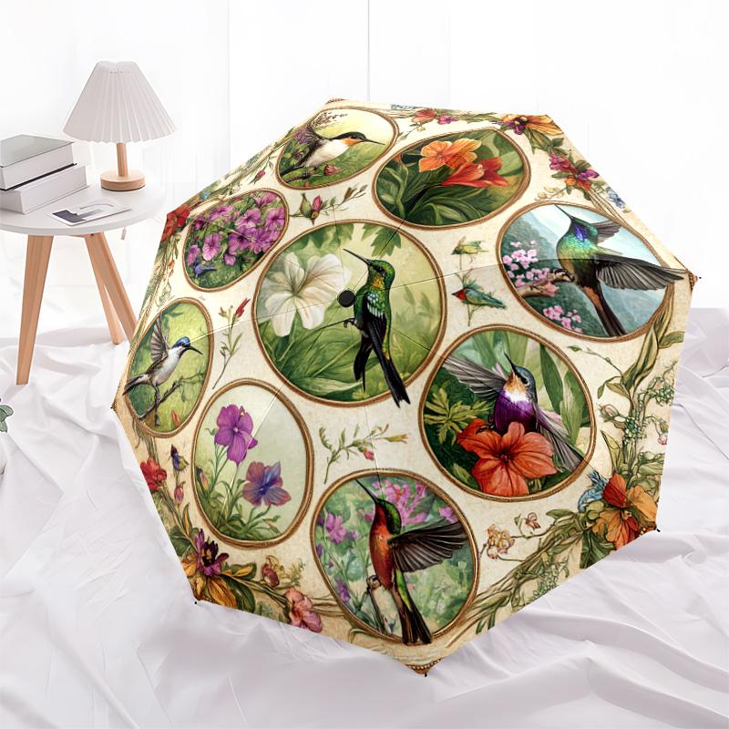 1 PC Automatic Folding Umbrella - Hummingbirds Pattern, Portable & Foldable Design with 8 Ribs, Christmas Birthday Gifts