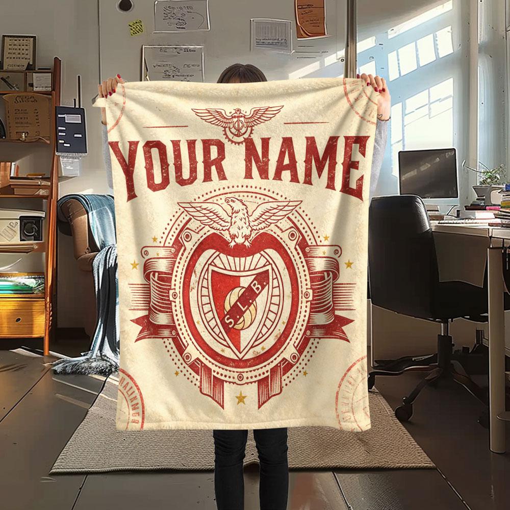 Custom Name,S.L. Benfica Printed Flannel Blanket, Soft Throw for Bedroom Sofa, Washable, Christmas Present, Great Gift.
