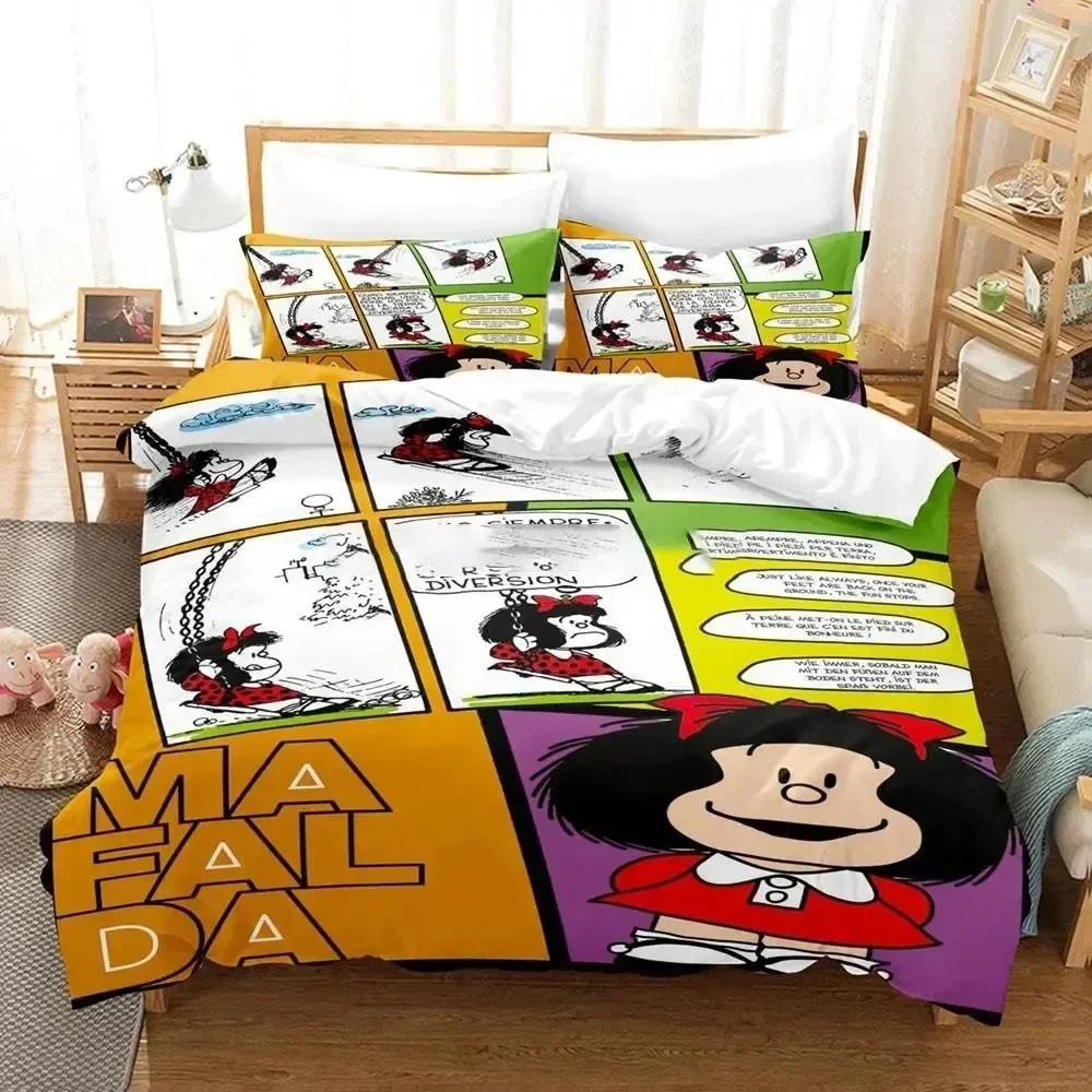Cartoon Duvet Cover 3D Print Mafalda Bedding Set Bed Set Quilt Cover Pillowcase Comforter King Queen Size Boys Adult Bedding Set