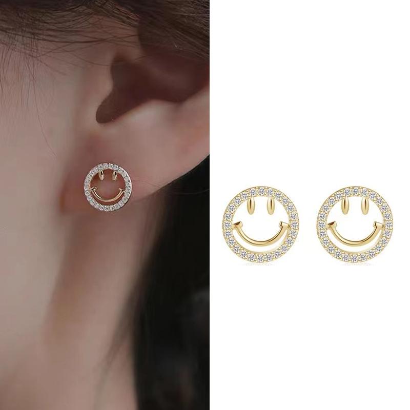

Модные классические серьги с милой улыбкой и смайликом, ювелирные изделия с кристаллами и цирконием для женщин и девочек, подарки