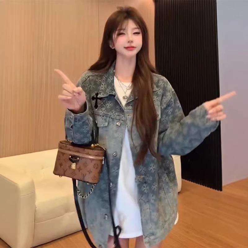 Унисекс Американская Ретро Джинсовая Куртка Жаккардовая – Высококачественная, Универсальная, Нишевый Дизайн для Весны и Осени 2XL синий