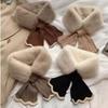 Women Winter Warm Thicken Cross Collar Neck Warmer Solid Color Faux Rabbit Fur Plush Elegant Knitted Shawl Scarfs