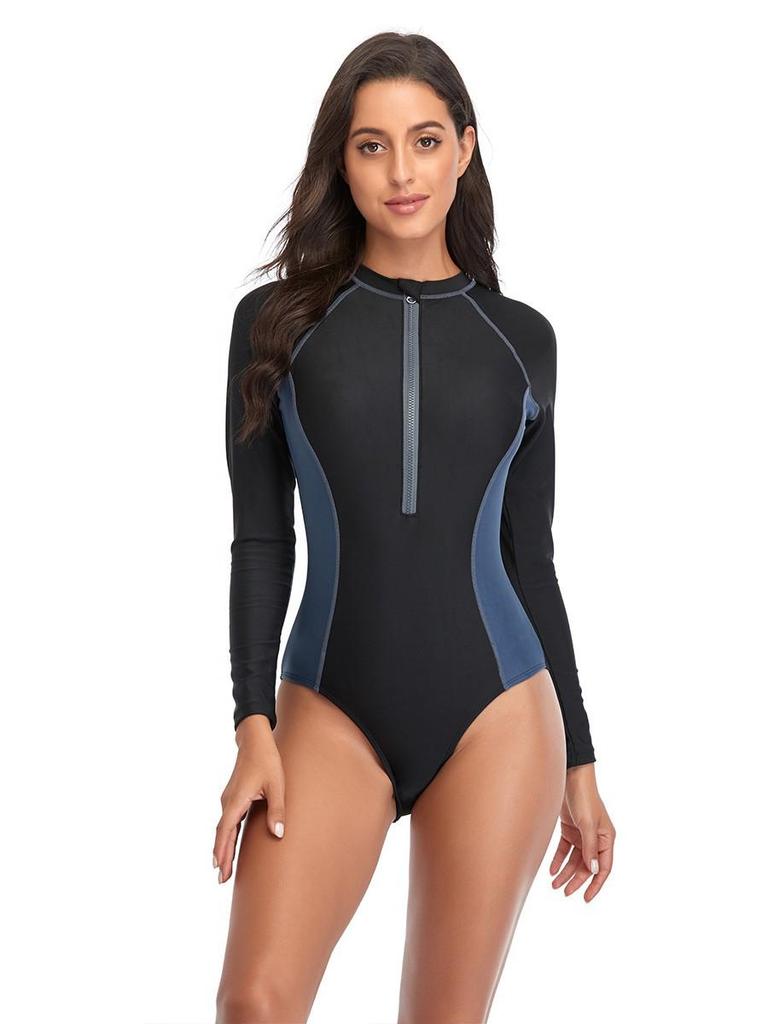 Women's Color Block One-Piece Swimsuit - Conservative Surfing and Sportswear