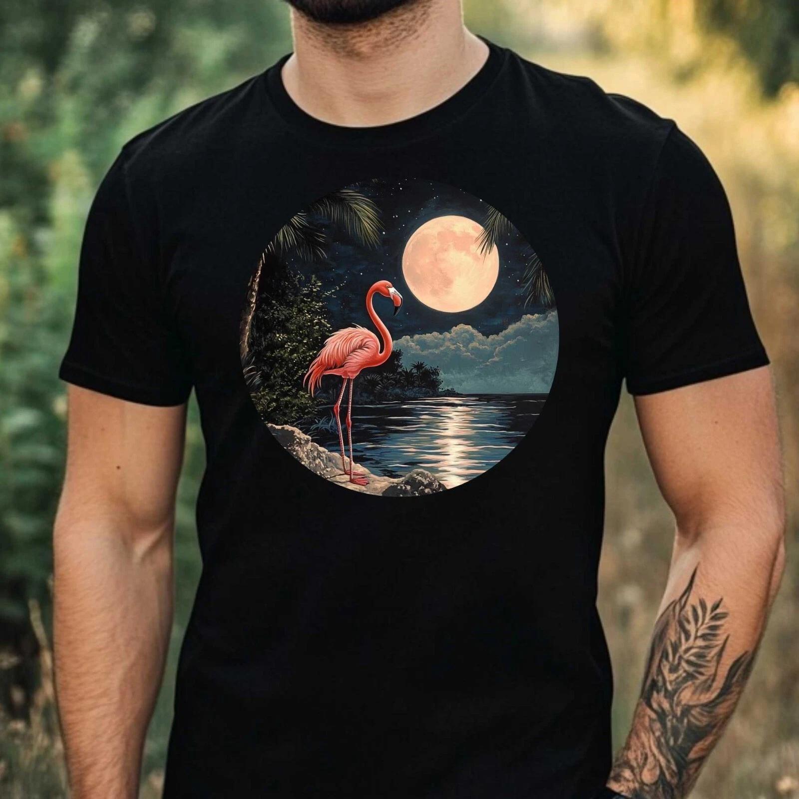 T-Shirt Herren Flamingo im Mondlicht Motiv Baumwolle Größe XS bis 5XL M