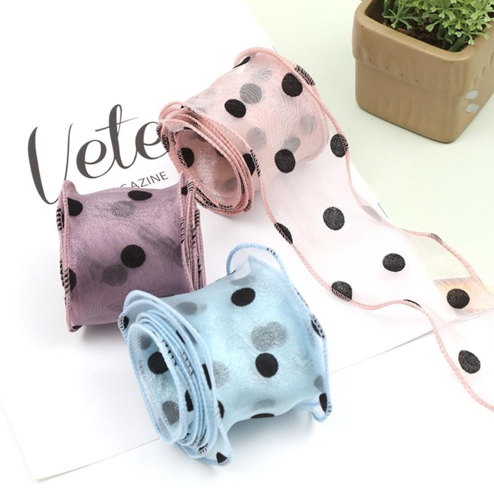 4cm Width Organza Ribbon 10 Yards Length Solid Color Chiffon Ribbon Wave Point Polyester Material Tulle Ribbon Hair Bows