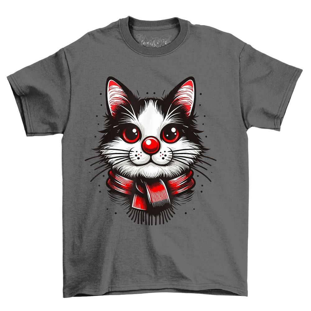 Cute Cat Red Nose Novelty Funny T-Shirt Adults and Kids Comedy Tee Shirt