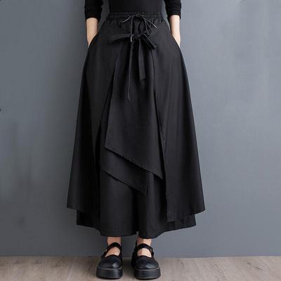 Zwart Plus size Vintage hoge taille Casual losse lange Lente Zomer wijde pijpen rok Broek Dames Broek