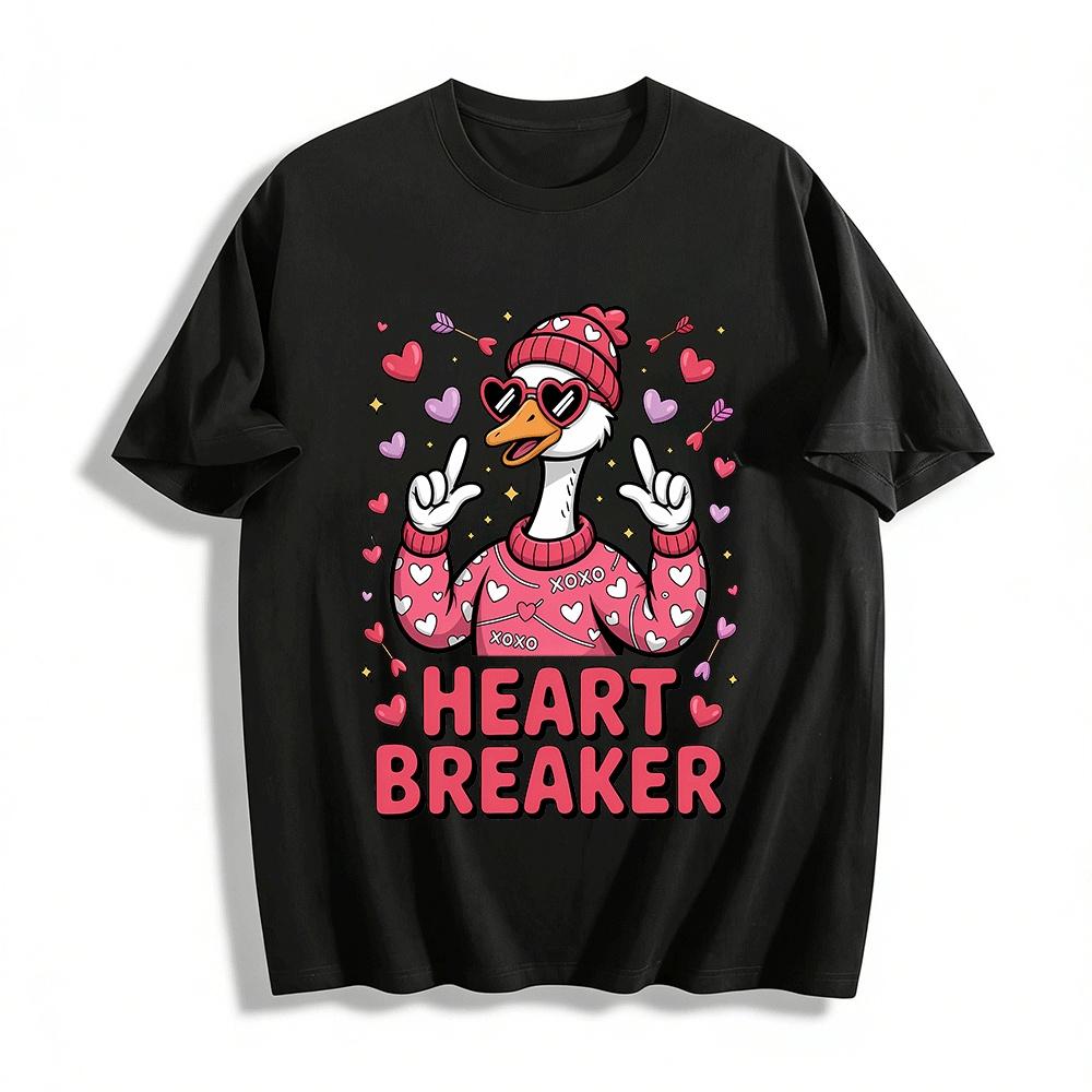 Heart Breaker Heart Duck Graphic Knit Top Pure cotton T-shirt XXS
