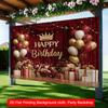 2D Weinrot Gold Happy Birthday Banner, Luxuriöse Krone Party Deko Hintergrund