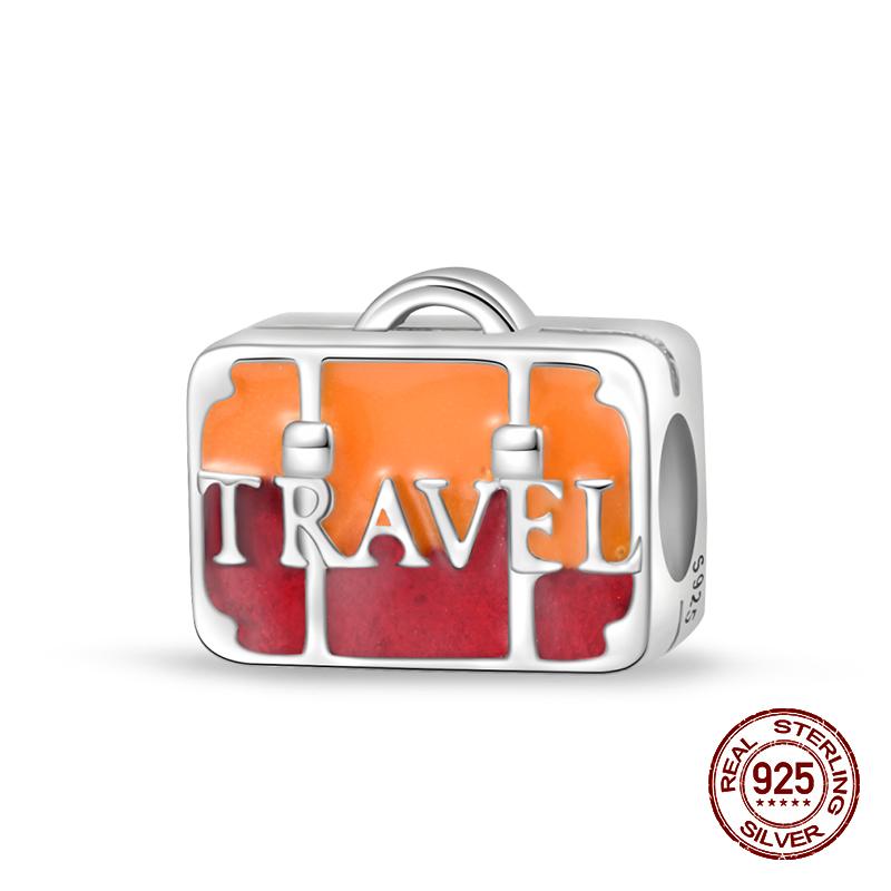 100% Copper Colorful Suitcase Bag Travel Charms Beads Fit Original Pandach Bracelets Fine Diy Anniversary Jewelry