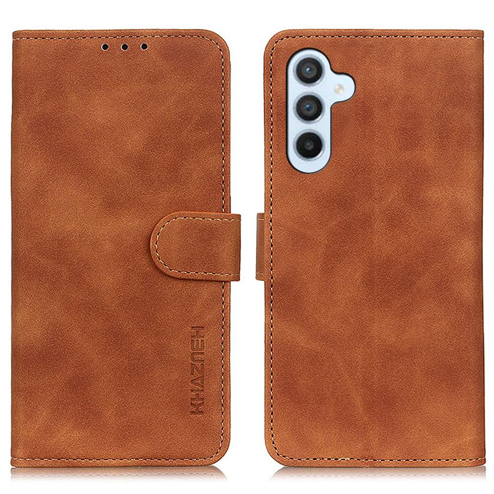 

KHAZNEH For Samsung Galaxy S23 FE Phone Shell Vintage Texture PU Leather Phone Case Anti-Scratch Flip Stand Wallet Shell Brown