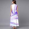 Ladies Oversized Sleeveless Crew Neck Dress Vivid Mixed Tropical Foliage Flowy Calf Length Gown