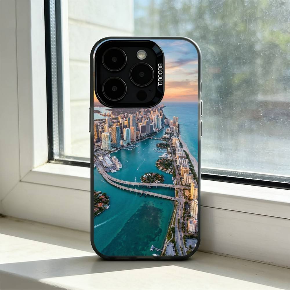 

Летний Арт M-Майами Флорида Чехол для Телефона Для iPhone 17,16,15,14,13,12,11 Plus,Pro Max,XS,Красочный Серебристо-Черный Чехол iPhone15plus
