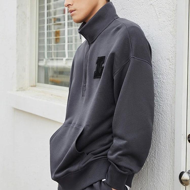 Li-Ning Sports Fashion Series Stand Collar Long Sleeve Pullover Sweatshirt Unisex Tops Earth-Gray AWDSA05-1