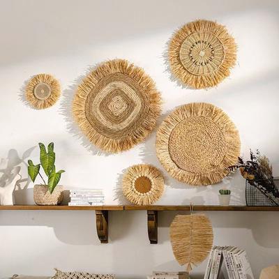 Naturalna Raffia Tkana Bohemian Dekoracja Ścienna Okrągłe Akcenty Ścienne Ręcznie Robiona Skandynawska Dekoracja Wisząca Boho Wystrój Domu