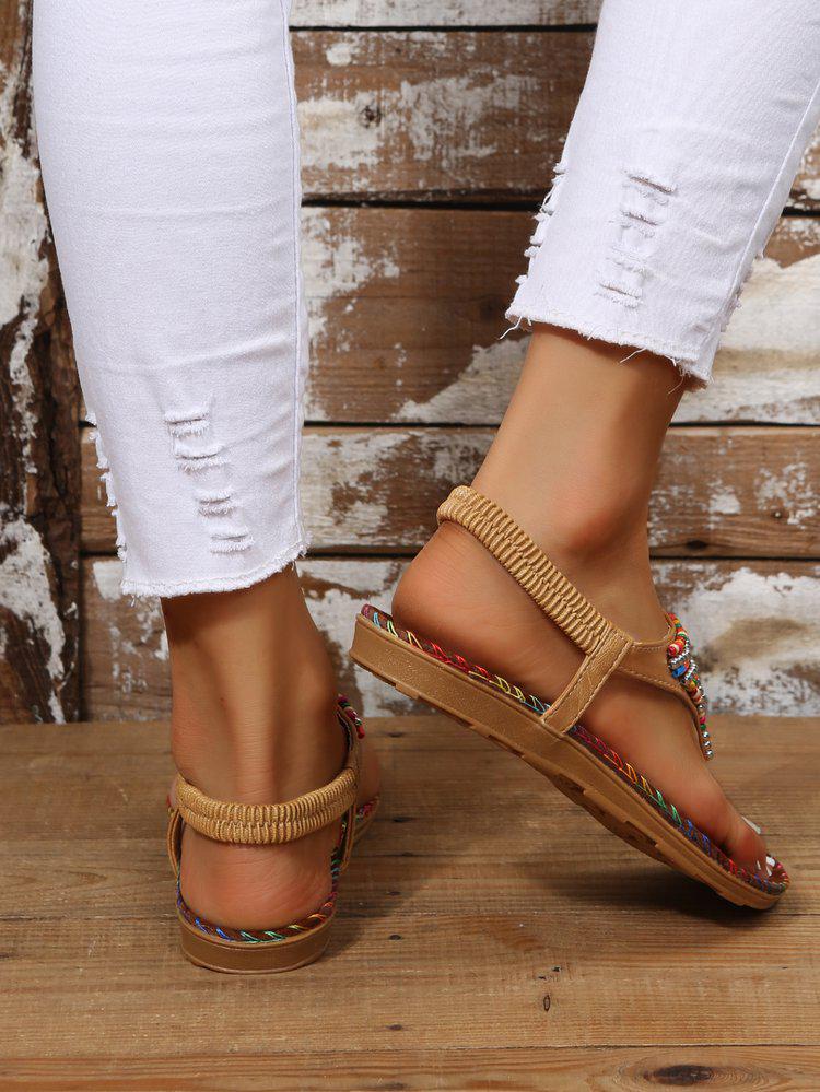 Women's Roman Fairy Style Flat Rhinestone Sandals, Sizes 42-43, Summer Toe Clip Design