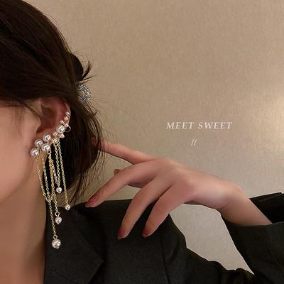 Women Earring Pearl Tassel Asymmetric Ear Bone Clip One-size-fits-all