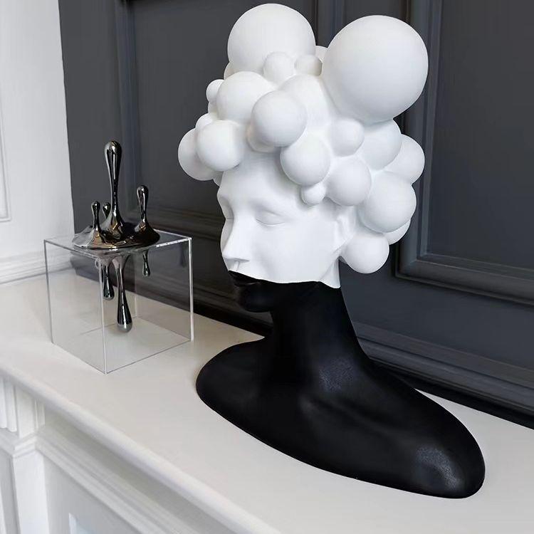 Abstract Figure Sculpture Black and White Mosaic Woman Figurine Human Head Statue Home Decoration Resin Handicraft Ornaments
