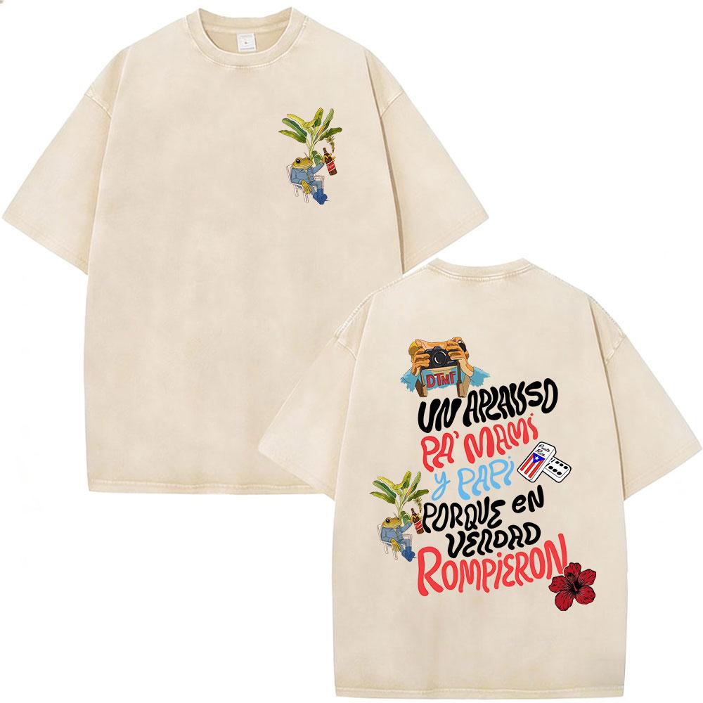 

Rapper Bad Bunny Vintage Washed Tshirt Debi Tirar Mas Fotos DTMF World Tour T Shirt Mens Hip Hop Fashion High Quality Tshirts S