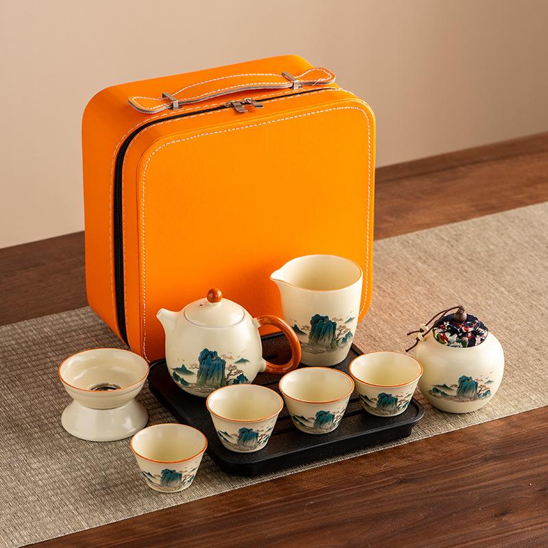 Car Outdoor Ancient Rhyme Kung Fu Tea Set Hand Grab Pot Business Travel Set Company Event Gifts