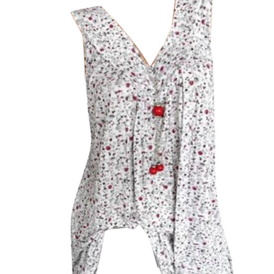 V-neck Sleeveless Flowy Hem Pullover Top Floral Print Lady Vest Top for Daily Wear
