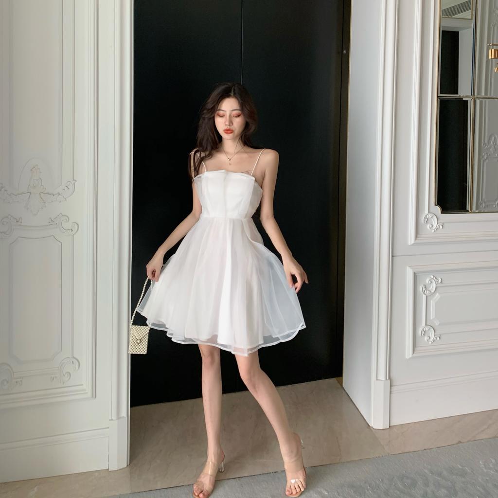 Sweet Fairy Halter Dress Short A-Line Skirt Waist-Cinching Slimming Elegance Korean Style Casual Spring Summer Women's Dress