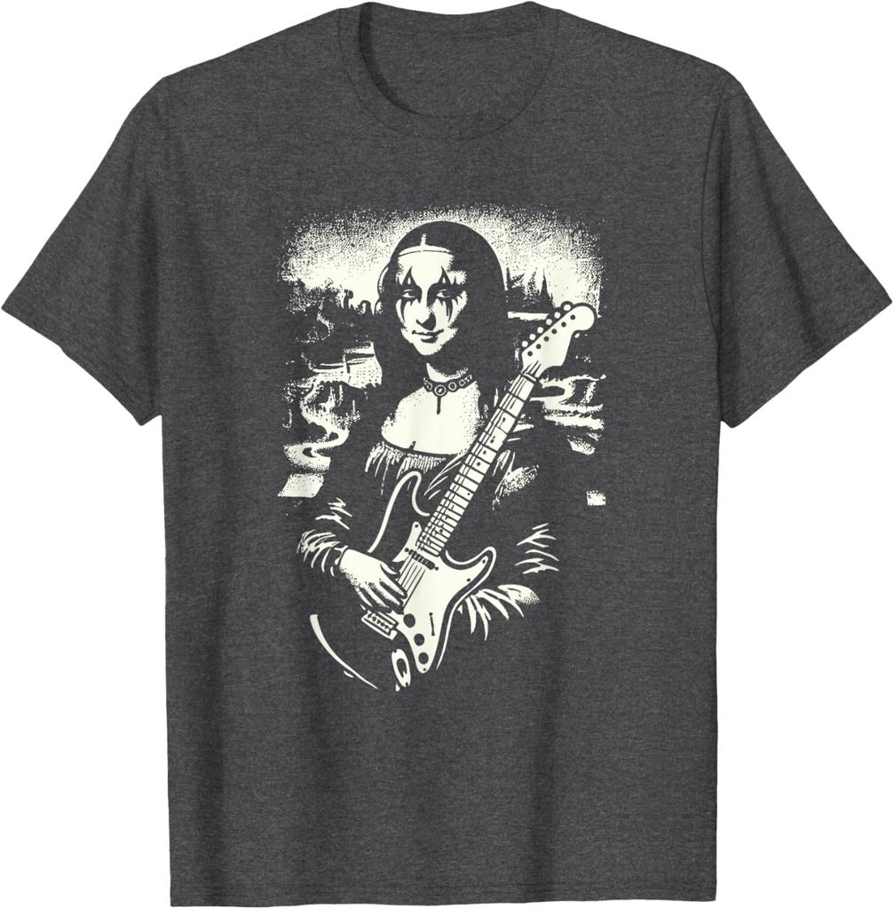 Mona Lisa Black Metal Guitar Graphic Tee Mens Casual Short Sleeve Print TShirt