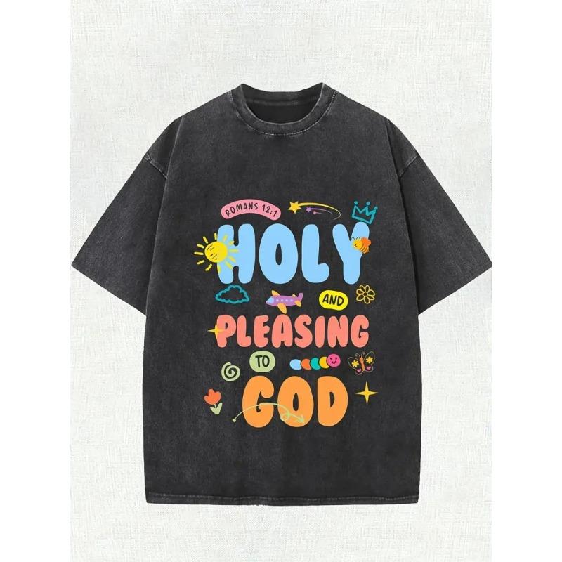 

European sizes Washed T-shirt Vintage Graphic Tee Print Oversized Cotton T-shirt, Soft Breathable Top Fashionable Clothing Casual Outfit S чёрный