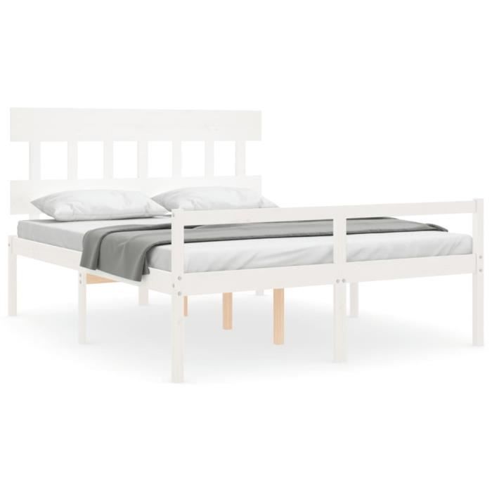 VidaXL Bed Frame with Headboard White 160x200 Cm Solid Wood 3195427