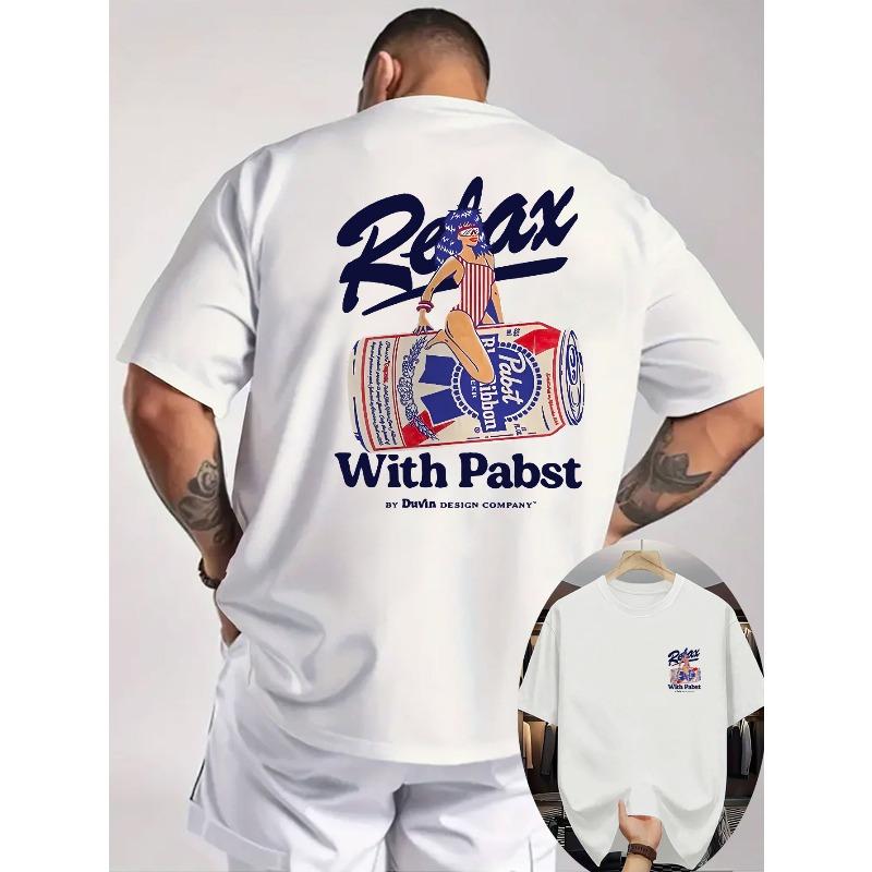 

Summer Men s New Leisure Sports Short-sleeved T-shirt, Pabst Beer Pattern Printing, Men s Shirts Suitable for Outdoor Activities S белый