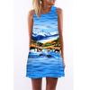 European Station European and American New Retro Digital Printing Round Neck Hot-selling Off-the-shoulder Medium and Long Vest Dress