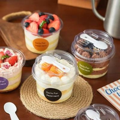 50Pcs Disposable Pudding Cups Round with Lids Spoons Yogurt Cups Transparent Party Cups