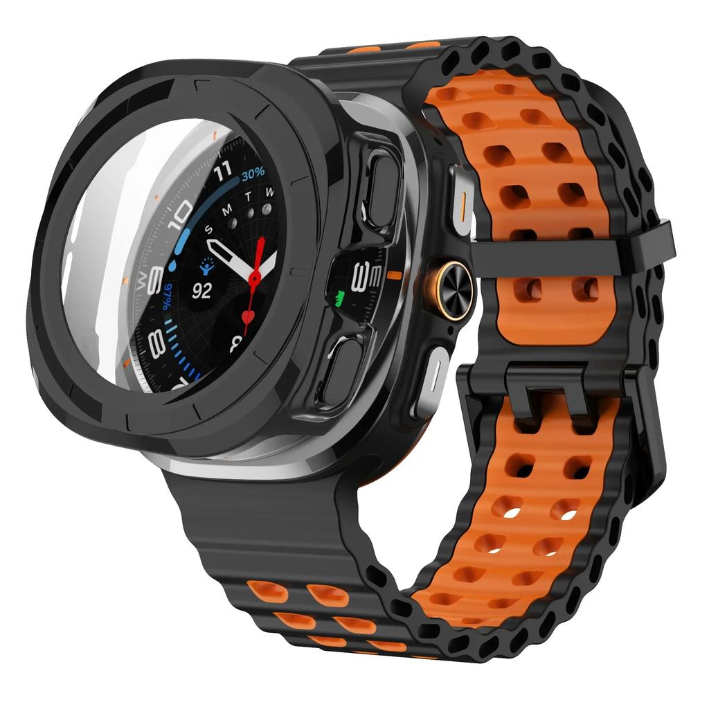 Case+Strap for Samsung Galaxy Watch 7 Ultra 47mm Sport Silicone Band Bracelet PC Case Protective Cover for Galaxy Watch 7 Ultra