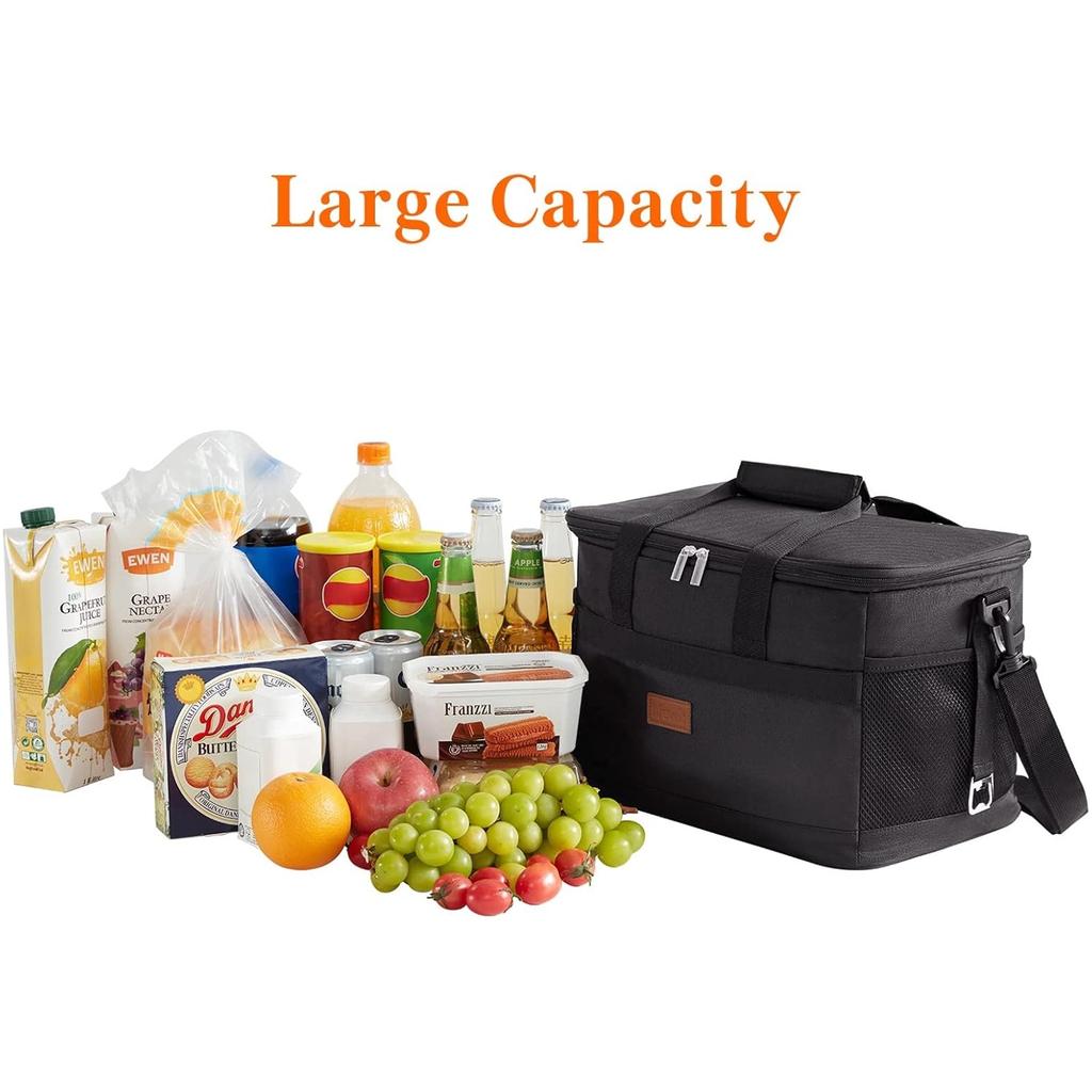Axroad Mall 35L Insulated Lunch Bag, Waterproof Portable Cooler with Handle, Black PVC/Aluminum, for Office Work School Travel, 42x28x31 cm