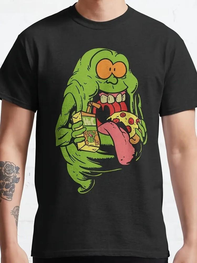 

Ghostbusters Cotton Crew Neck T-Shirt with Playful Slime and Pizza Patterns - Me M