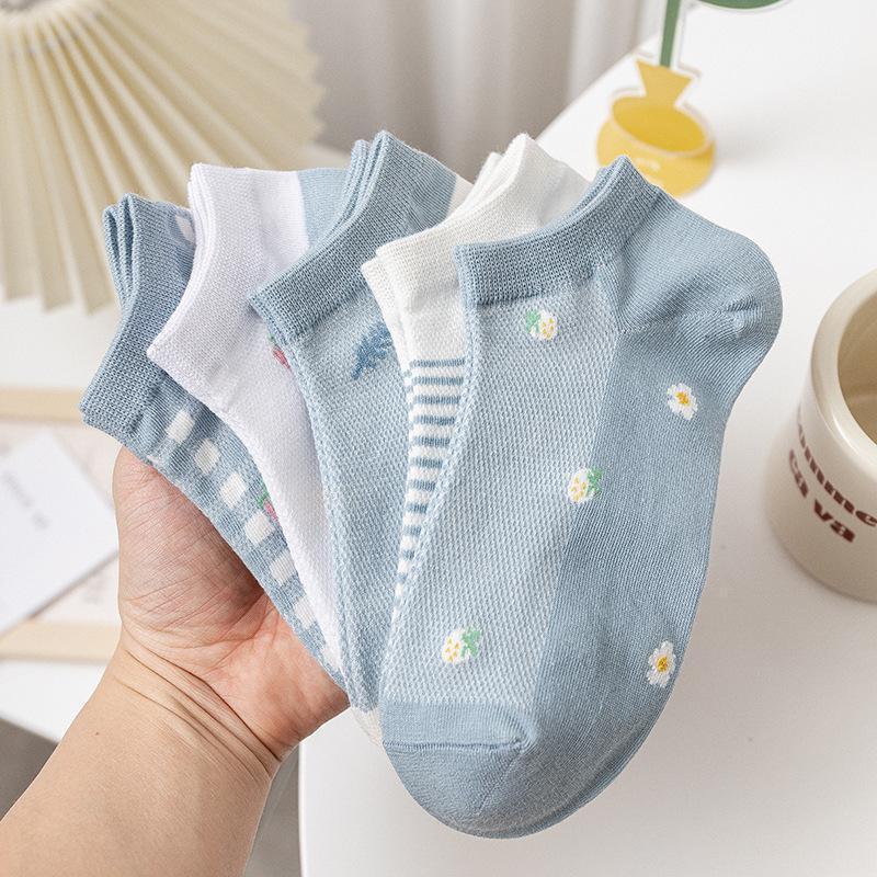 5 pairs  Spring and Summer Thin Short Socks for Women, Shallow and Trendy Socks for Women, Cute Boat Socks for Women, Mesh Short Stockings for Women