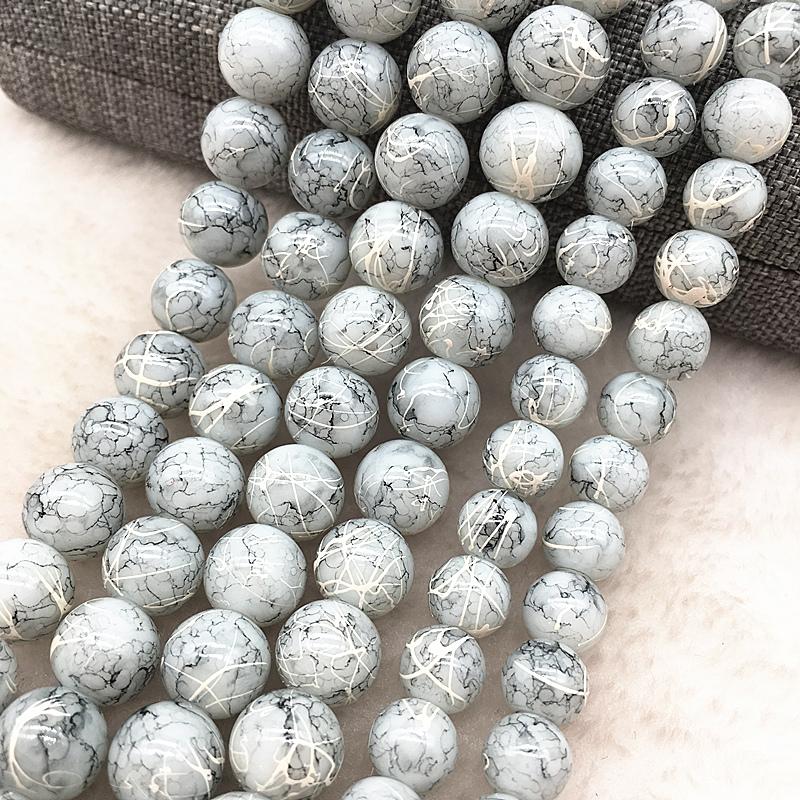 Wholesale 4/6/8/10mm Glass Beads Round Loose Spacer Beads Pattern For Jewelry Making DIY Bracelet Necklace