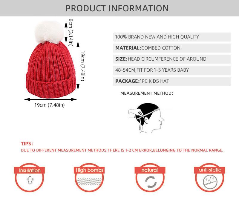 Winter Pompom Baby Beanie Cap Thicken Warm Woolen Knitted Hat for Kids Boy Girl Solid Color Crochet Hats