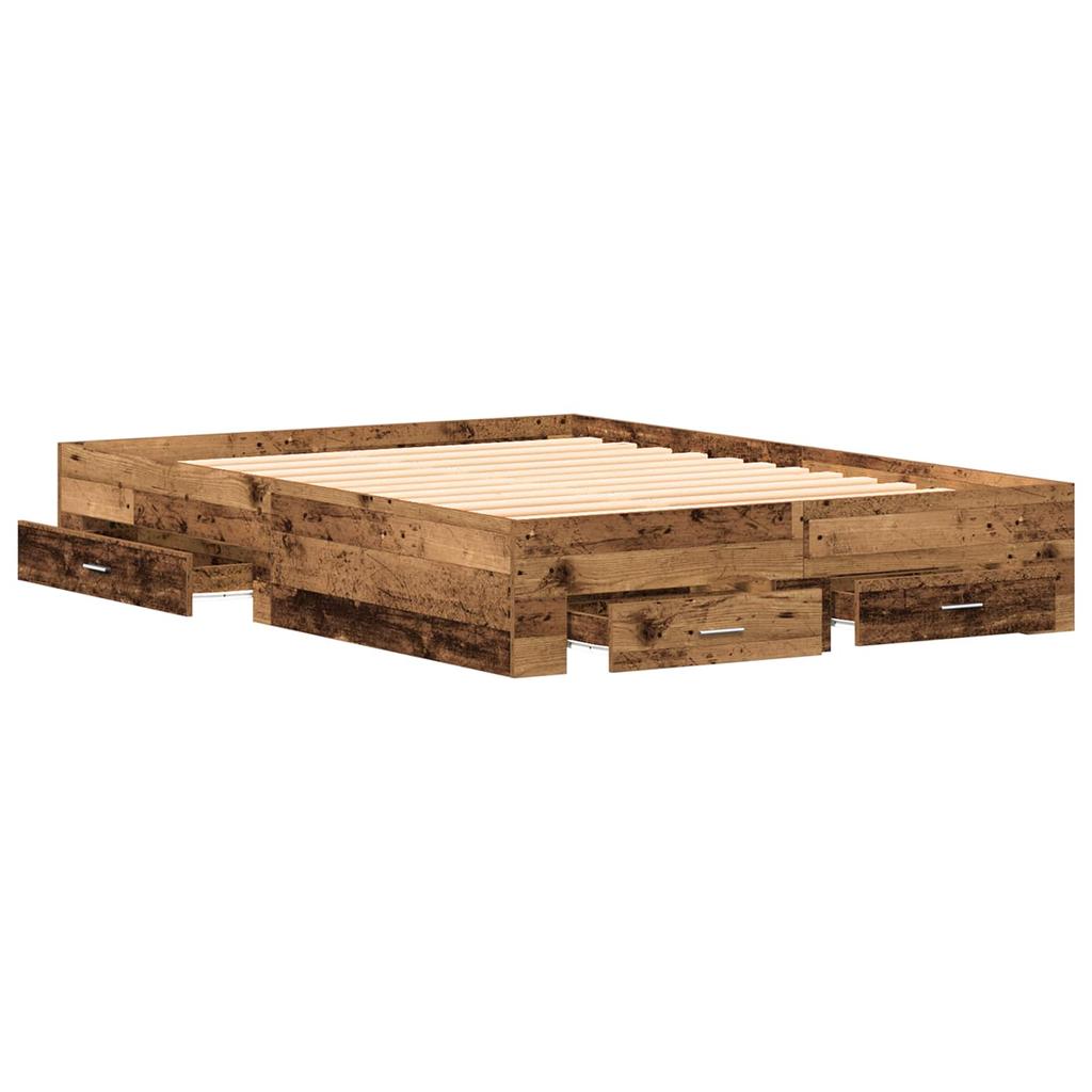 Bed Frame with Drawers Reclaimed Wood Look 140 X 190 Cm Engineered Wood