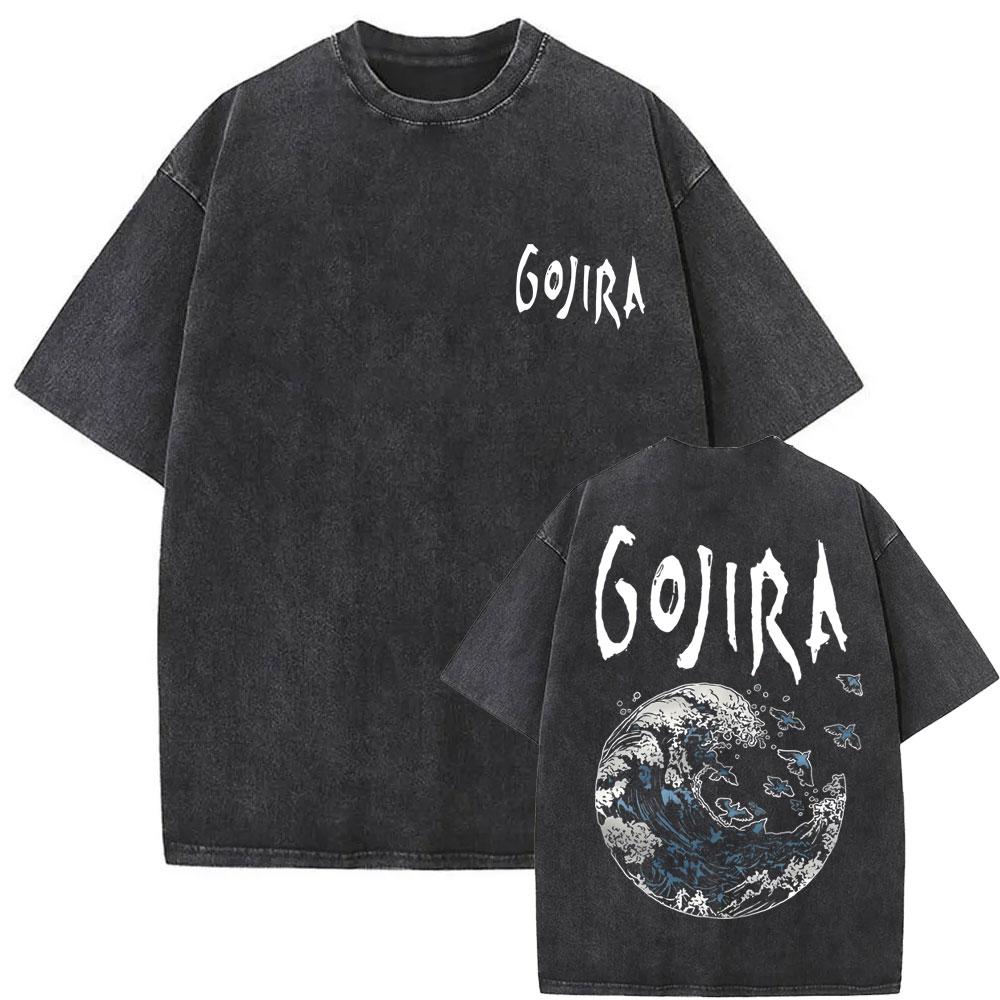 Washed Vintage Metal Rock Band Gojira Skeleton Graphic T-shirt Men Women Fashion Man Streetwear