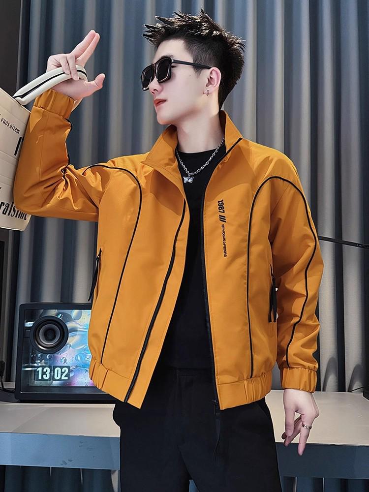 Men's Trendy Embroidered Stand Collar Jacket - Korean Style Casual Spring/Autumn Coat